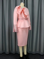 Robe femme à volants – Coupe fourreau et manches longues