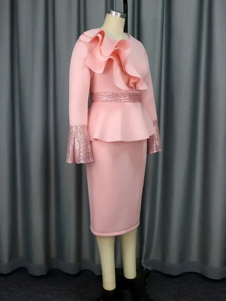 Robe femme à volants – Coupe fourreau et manches longues