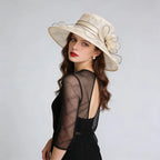  French Vintage Women Foldable Organza Church Derby Hat Ruffles Wide Brim Uv Protection Sun Hat  Ladies Outdoor Styling