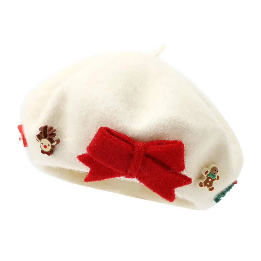 Fashion Christmas Beret Hat Red Green Sweet Christmas Beret Hat Wool Felt Dress Up Xmas Painter Hat New Year Gifts