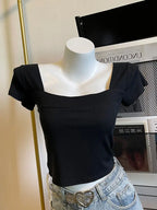 T-shirt Femme Col Carré Slim Fit – Style Coréen