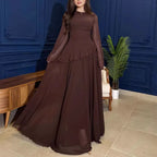 Robes for Woman Elegant O Neck Solid Ruffles Party Pleated Dress