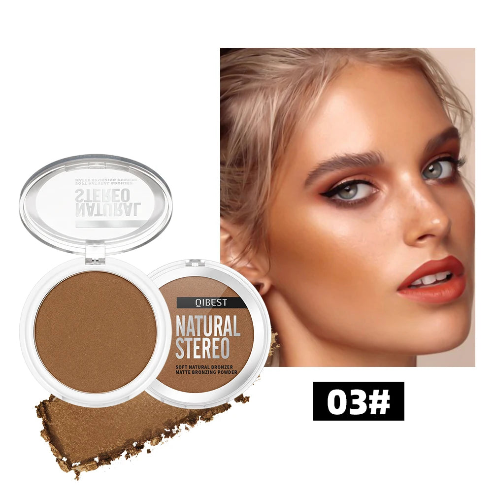QIBEST Single Color Bronzer Contour Palette Face Shading Grooming Powder Lasting Matte Nose Shadow Highlight Blush Face Makeup