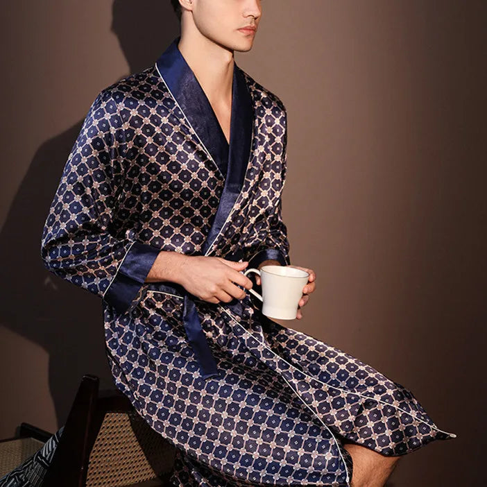 Peignoir Homme Soie de Glace — Imprimé, Léger & Confortable