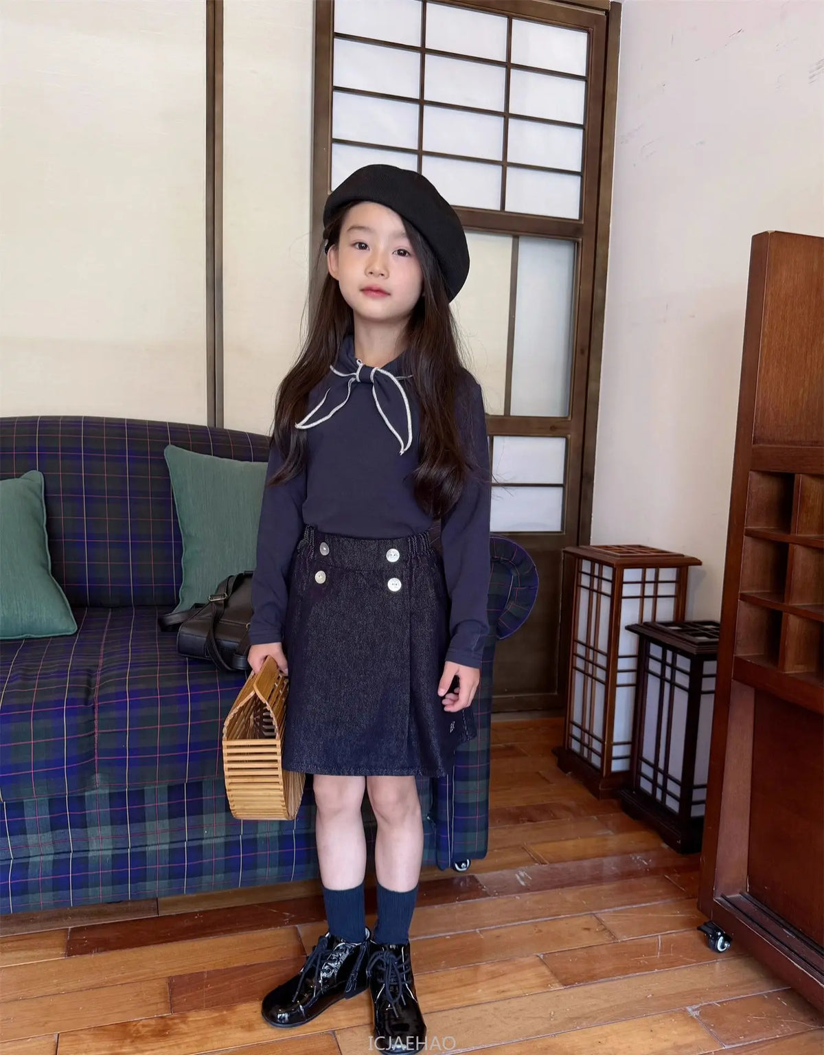 Teen Girl Clothes Children  Waist Shell Button Denim Skirt and Top Kids Versatile Casual Outfits Costumes Vintage Girls Elastic