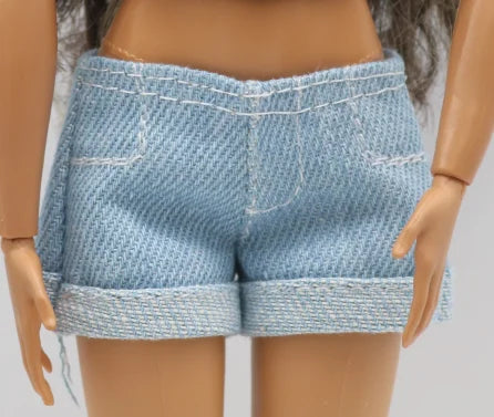 New 30cm 1/6 Doll jeans shorts velvet velvet halterneck vest set Daily Wear Clothes for Barbies doll Accessories