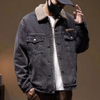 2026 Autumn and Winter Men's New Denim Jacket Fleece Thickened Retro Loose Casual Jacket