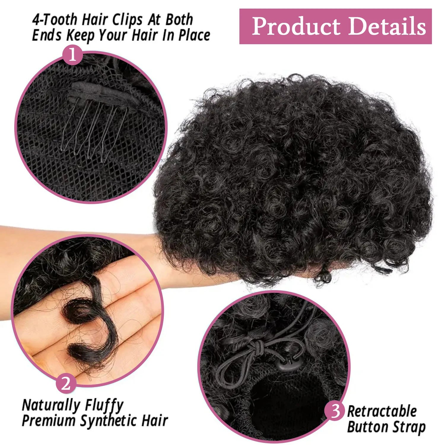 1Pc Afro Puff Drawstring Ponytail Short Kinky Curly Afro Ponytail Synthetic Hair Puffs Afro Bun Ponytail for Black Women