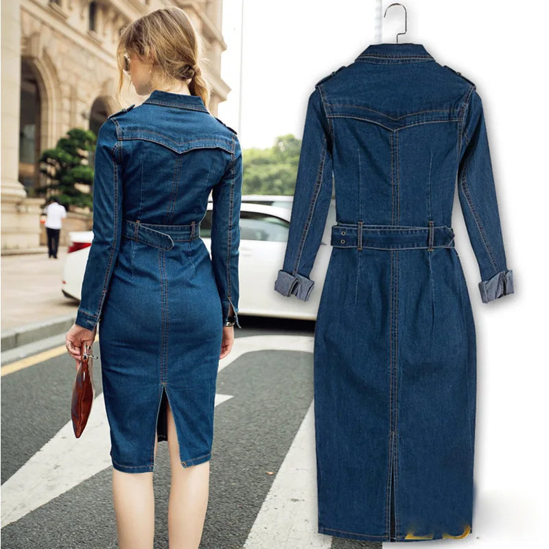 Robe-chemise en denim femme – Y2K mi-longue à ceinture