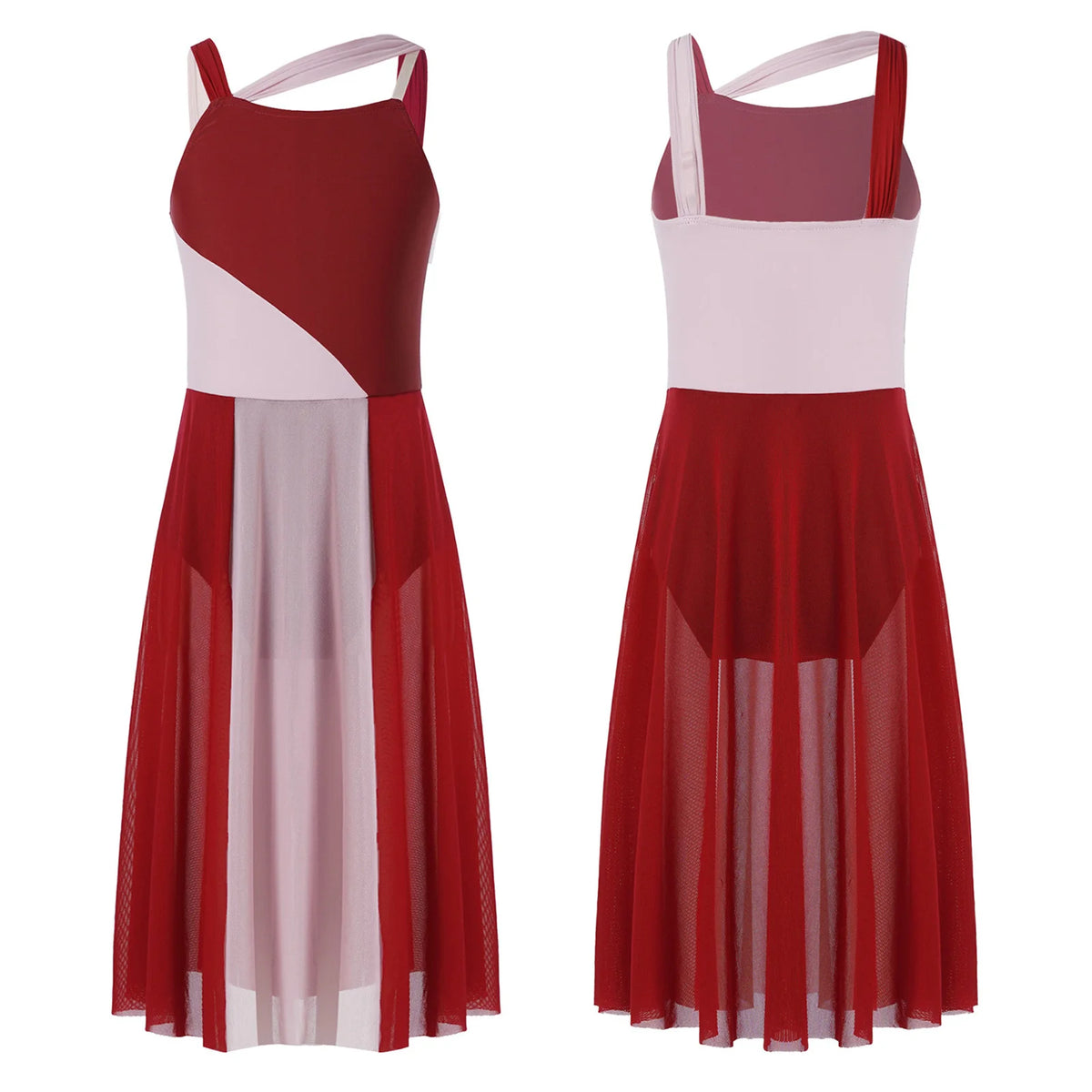 Women Ballet Dance Dress Adult Modern Contemporary Lyrical Dance Costumes Sleeveless Color Block Gymnastics Leotard Dancewear