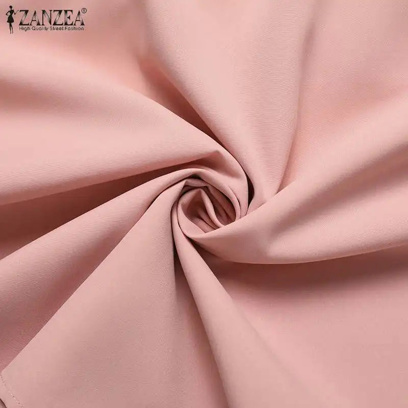 Women Fashion OL Work Sundress ZANZEA Elegant Summer Short Sleeve Dress Casual Solid A Line Vestido Kaftan Sarafans Robe Femme