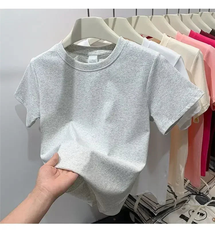 Summer Plus Size T Shirts for Women High Quality Solid Casual Female Korean Streetwear Tees Unisex Basic Solid Young Cool Tops