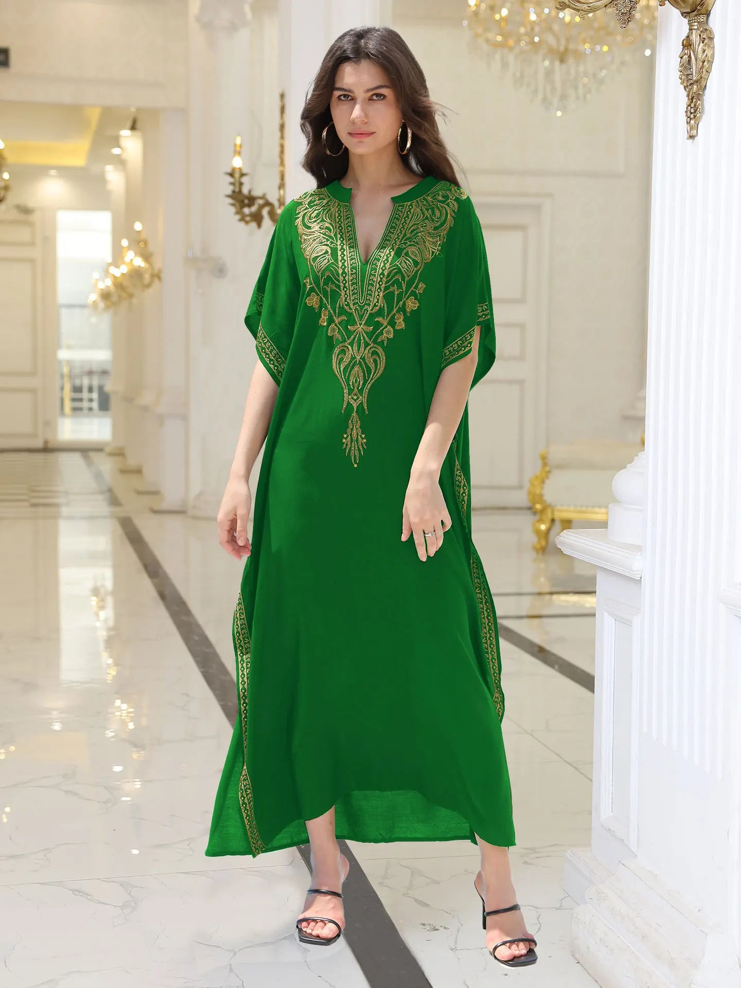 Boho Dress Women's Fashion Cotton Embroidered Beach Sun Protection Dresses For Women Loose Robe Bikini Swimsuit Outer Blouse