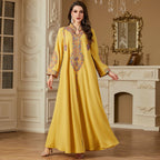 2025 Ramadan Muslim Women Embroidery Long Dress Islam Gulf Jalabiya