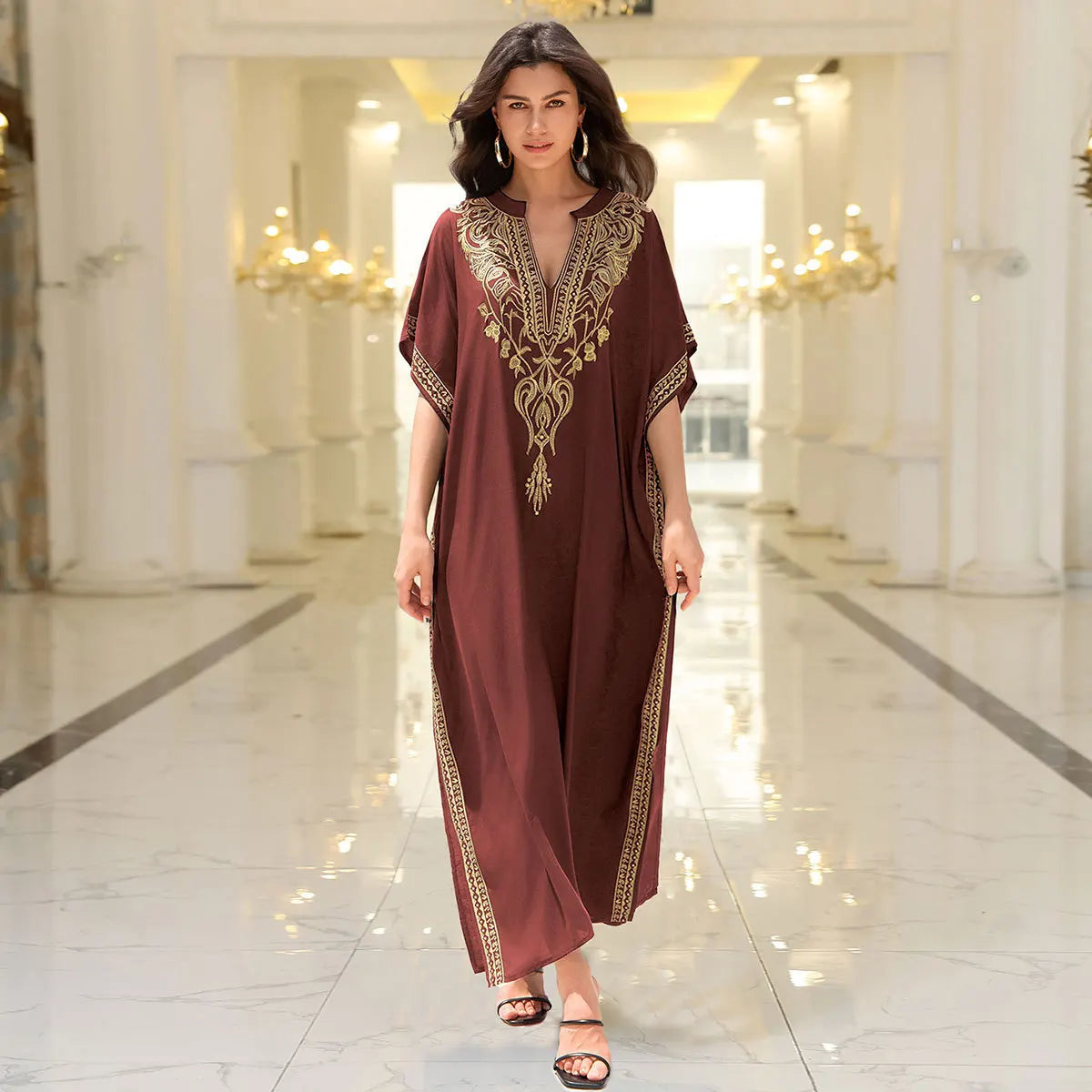 Boho Dress Women's Fashion Cotton Embroidered Beach Sun Protection Dresses For Women Loose Robe Bikini Swimsuit Outer Blouse