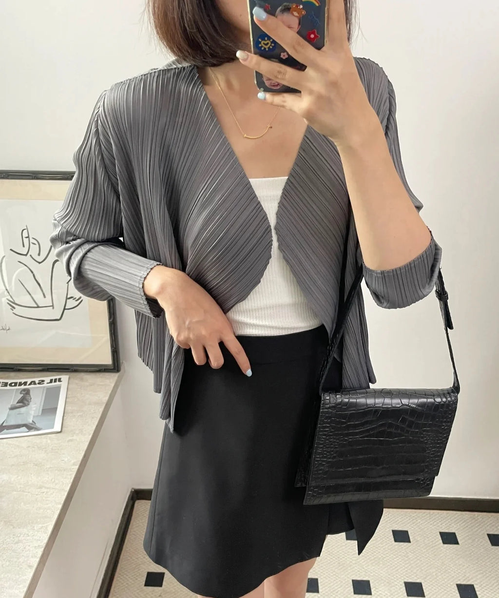 Cardigan plissé femme Miyake — Veste casual manches longues été 2025