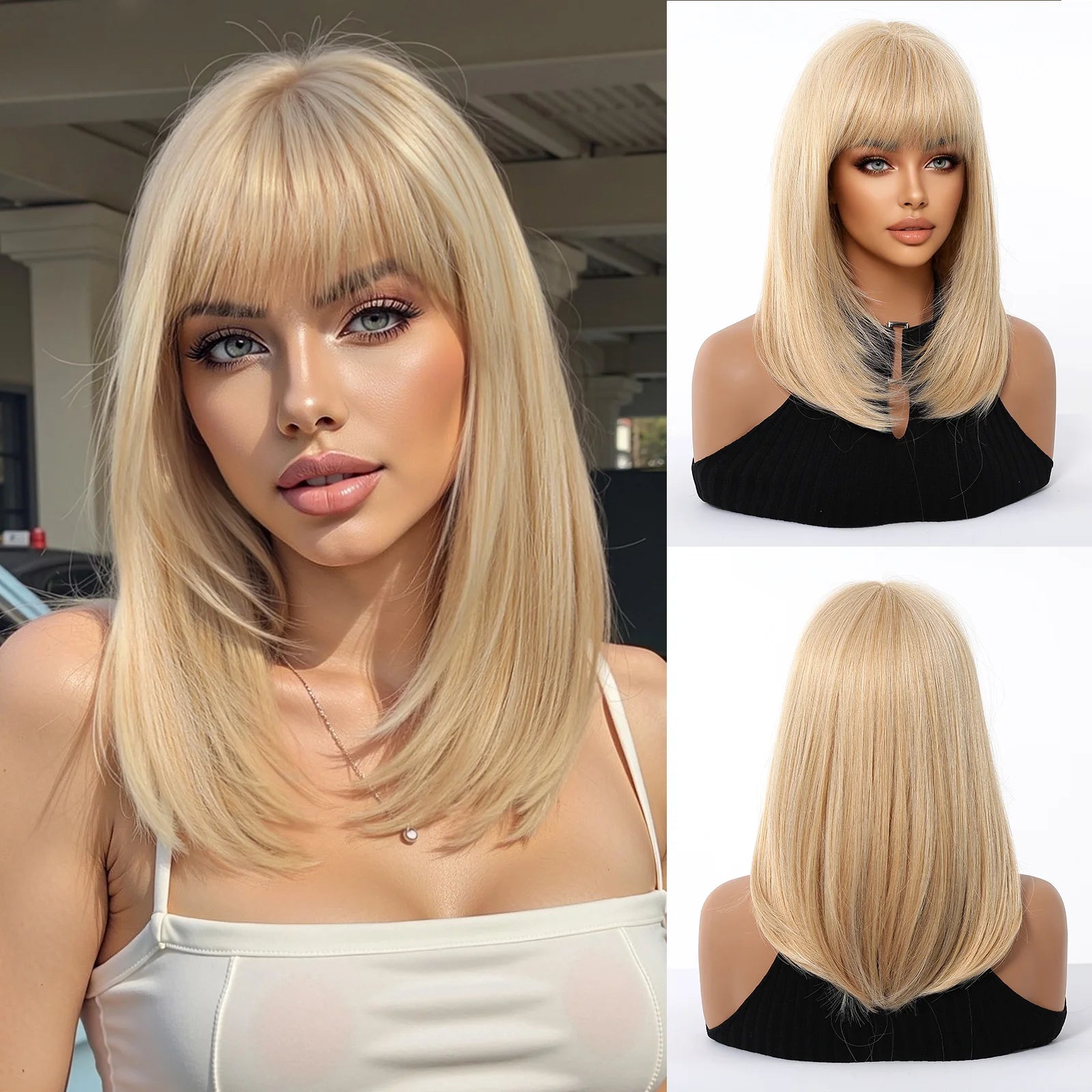 LOUIS FERRE Short Blonde Highlight Brown Bobo Wigs For Women Daily Cosplay Natural Straight Wig High Temperature Synthetic Wigs