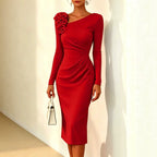Banquet Dress for Women Elegant Sweet 3D Flower Ruched Bodycon Midi
