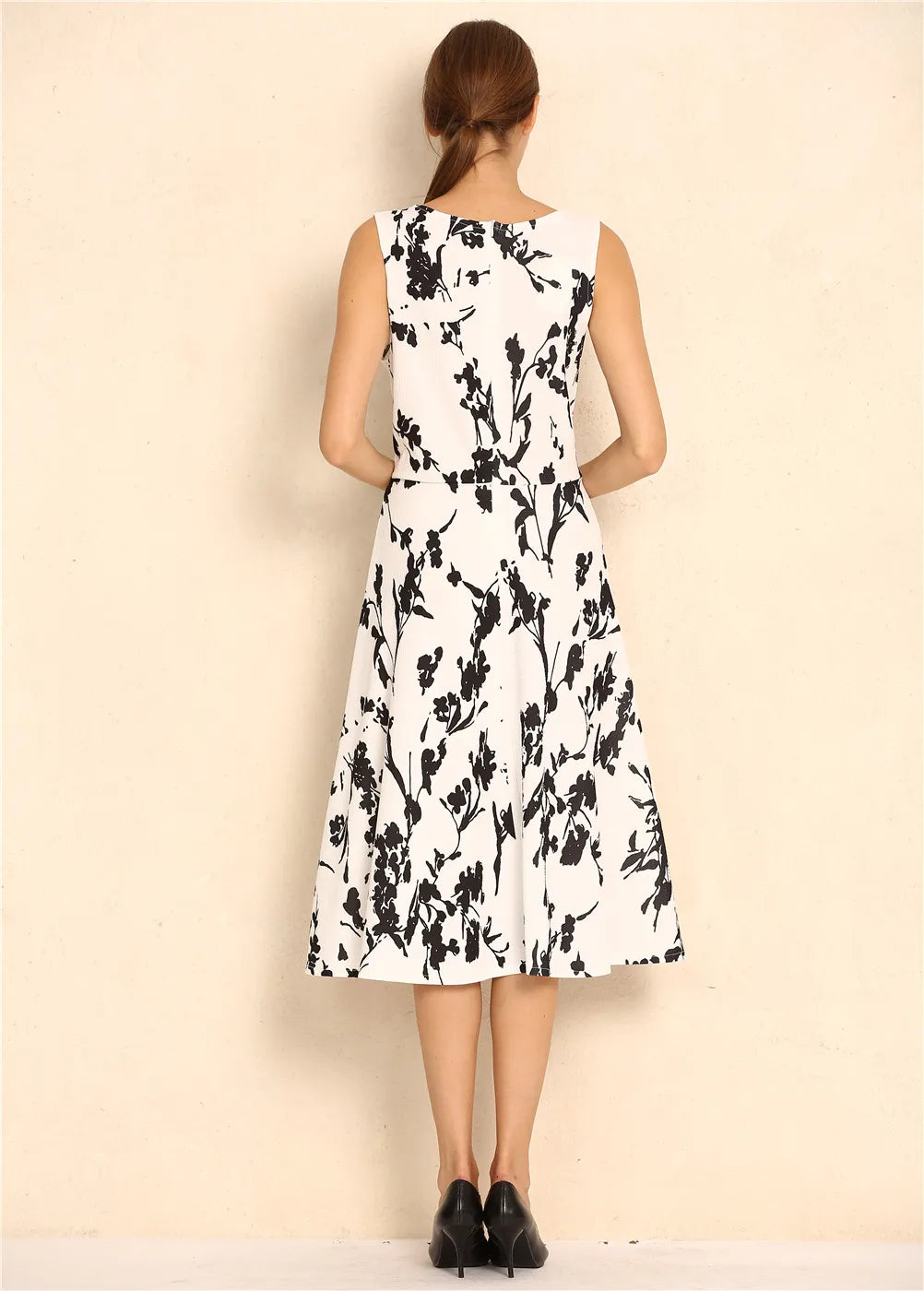 Summer Women Dress Clothing Floral Print Robe Retro Swing Casual Vintage Rockabilly