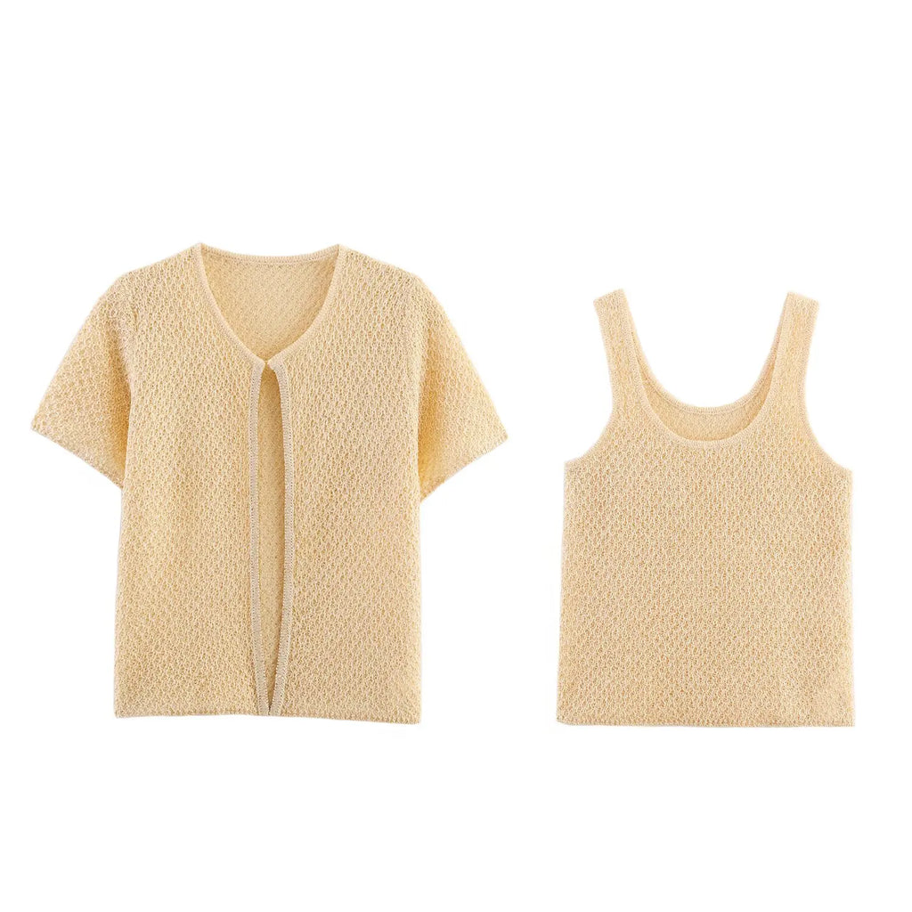 Women's Clothing 2025 New Style European And American Fashion Simple Pearl Decoration Knitted Top Knitted Vest