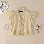 ZANZEA Summer Women Tops 2026 Elegant V Neck Short Sleeve Work Shirt