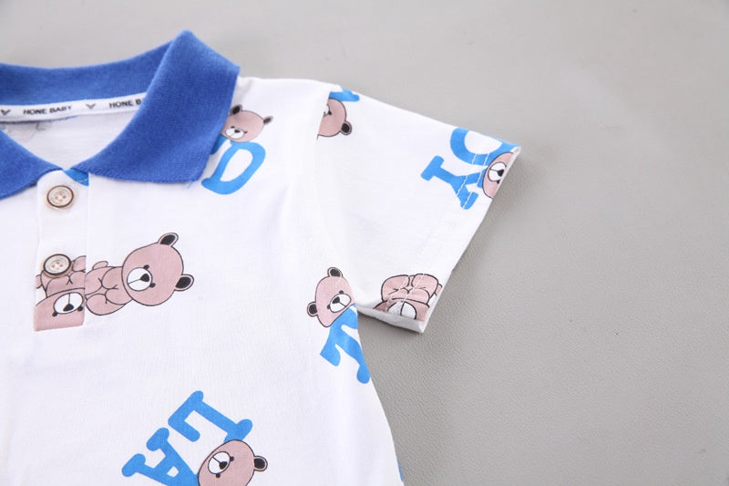 Summer Kids Baby Boys Cartoon Bear Suits Short Sleeve T-Shirt Shorts Casual Clothes Outfit Girls Clothing 2PCS/Set