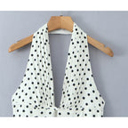 YENKYE French Style Retro Polka Dot Deep V Halter Dress Women Sexy