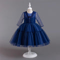 Retro Lace Kids' Dresses Beadding Draped Tulle Party Dress for Girls White Long Sleeeve Children Performance Costumes 3-10 Years