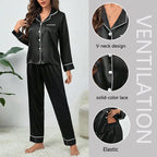 Plus Size Autumn and Winter Silk Pajamas Women Tops and Pants Solid