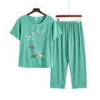 Pyjama Pour Femme Casual Cotton Linen Sleepwear Set Vintage Printed