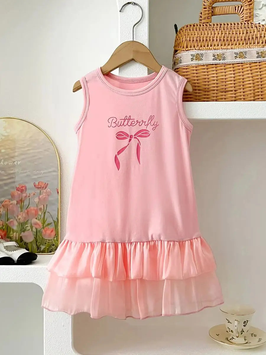 Kids Dresses for Girls Summer Casual Bow Print Vest Skirt  Children's Clothes Girl Clothes