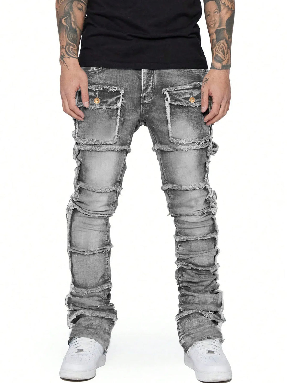 Jean homme évasé avec patch – Workwear streetwear