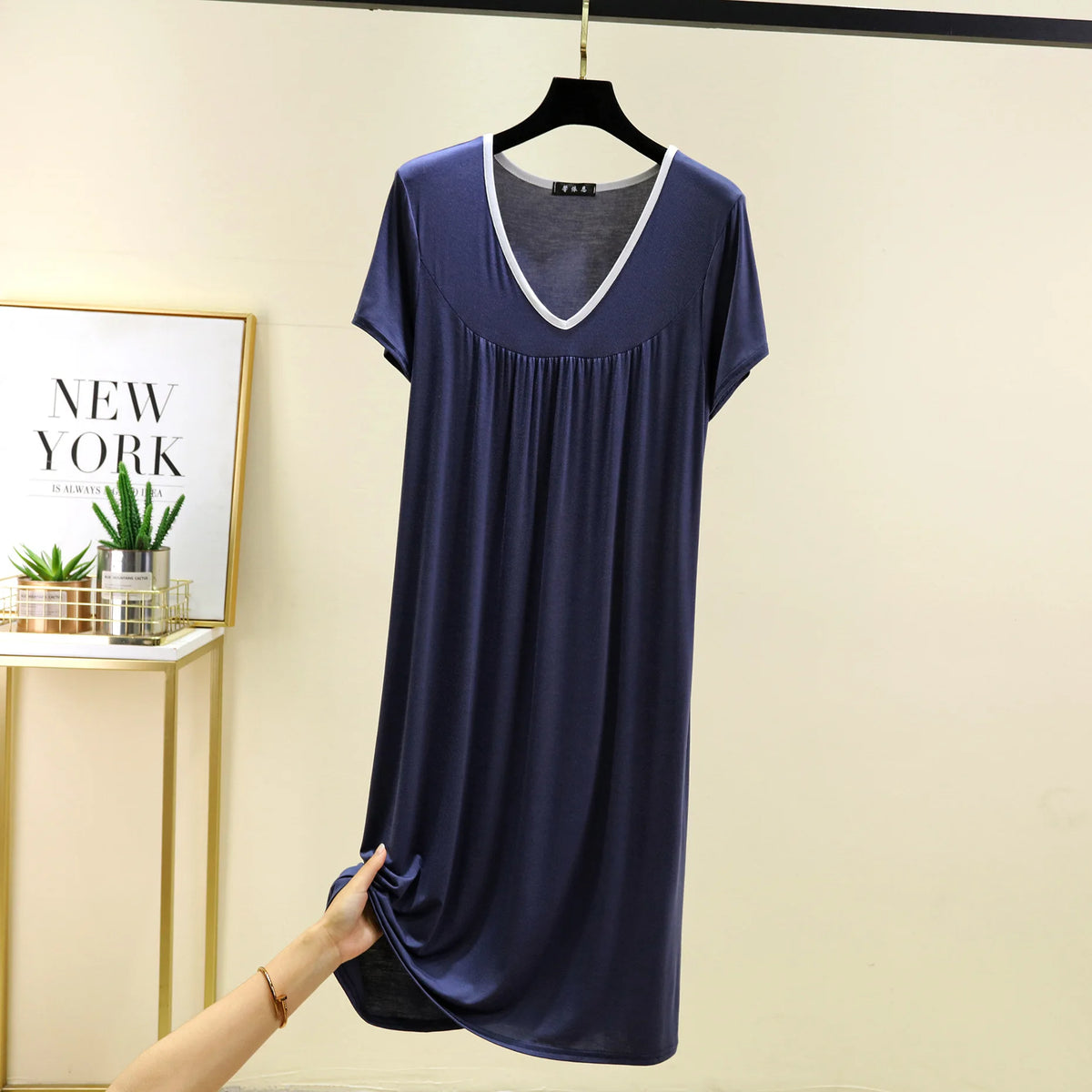 Plus size L to 6XL Modal V-Neck sleepdress summer women Loose homewear dress solid color casual long nightdress comfort homewear