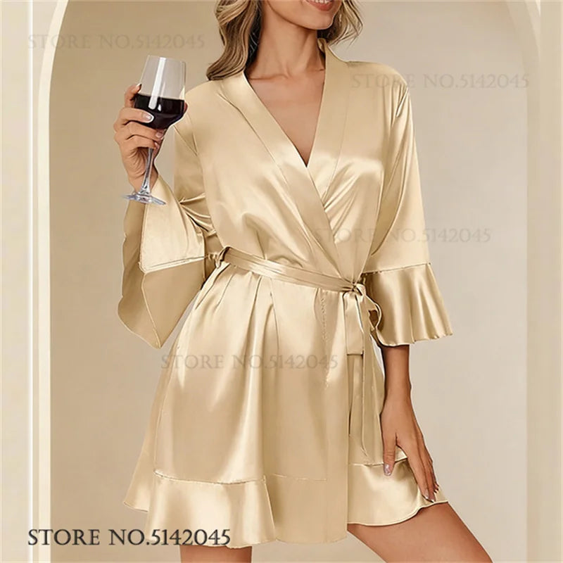 Robe de chambre femme satinée – Kimono à col V