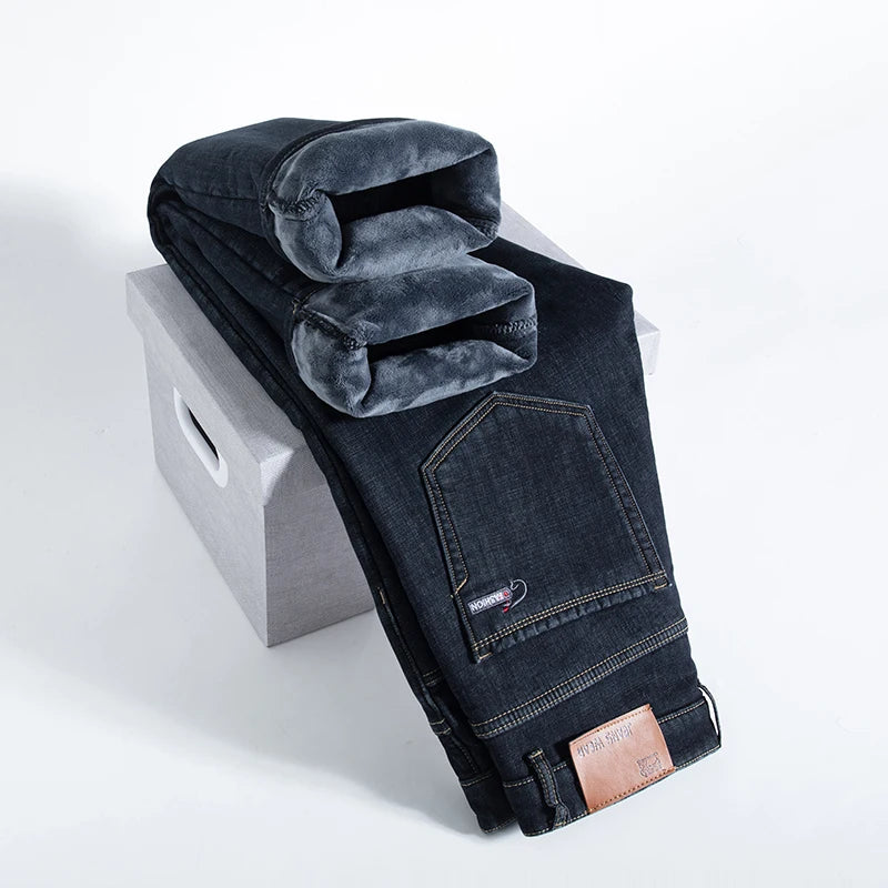 2026 Winter Fleece Thick Warm Men Jeans Slim Skinny Stretch Straight Classic Version of  Denim Plush Pants Male Brand Clothing