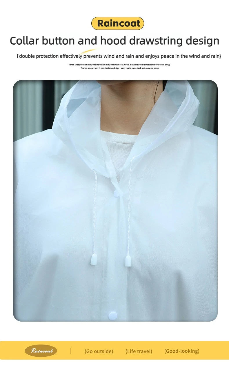 Unisex Adult EVA Waterproof Long Raincoat Hooded Drawstring Design Portable Outdoor Travel Fishing Camping Windproof Rain Wear