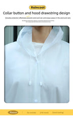Unisex Adult EVA Waterproof Long Raincoat Hooded Drawstring Design Portable Outdoor Travel Fishing Camping Windproof Rain Wear