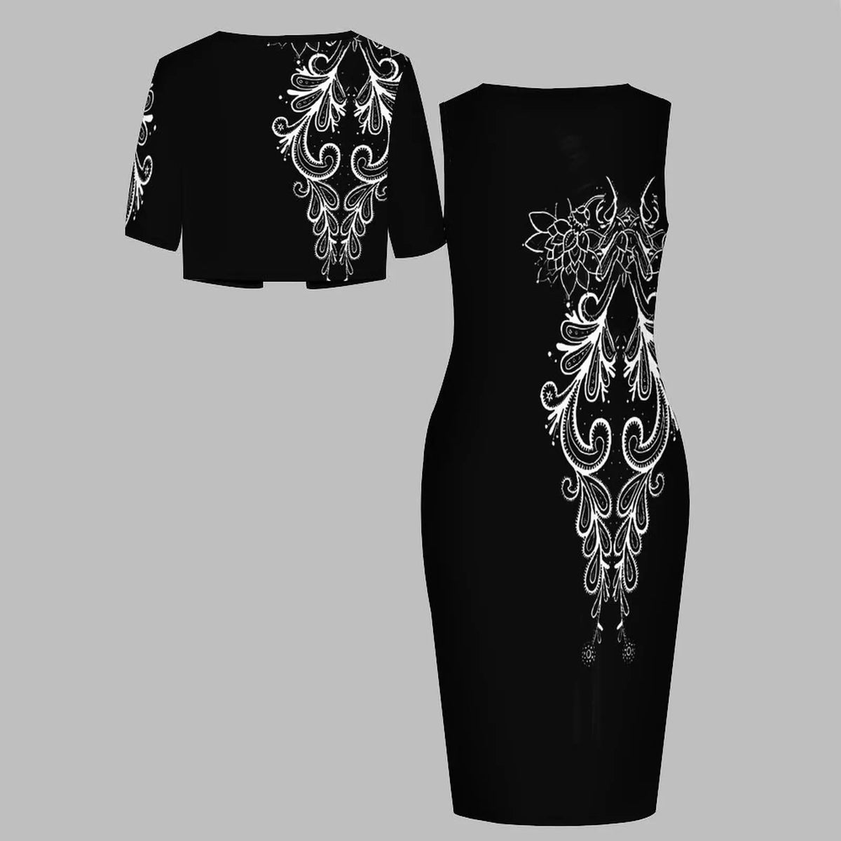 Plus Size Women's Suit Fashion Top Printed Vest Dress Elegant Wedding Guest Attire Round-neck Two-piece Set Short-sleeved Coat