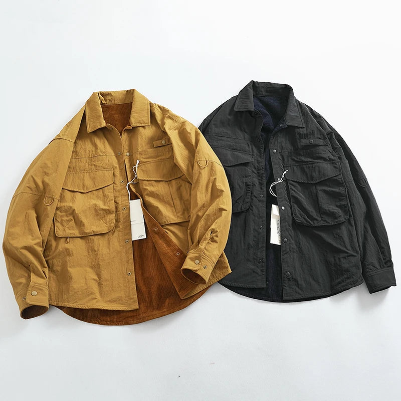 Veste Cargo Réversible Homme A+B – Poches Multiples Casual Américain Automne Hiver