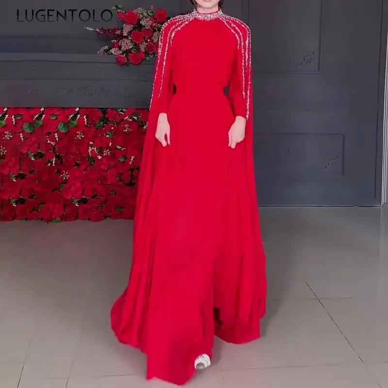 Women Robe Dress Hot Drills Long Shawl Sleeves Chiffon Party Middle East Big Swing Lady Elegant Banquet New Maxi Clothing