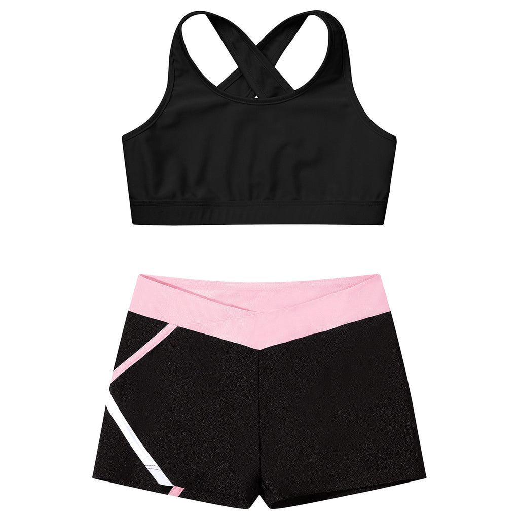 Children's Clothing Girls Ballet Dance Suits Crop Top + Shorts Sports Sets for Running Gym Workout Outfit 8 10 14 16 Kids Sets