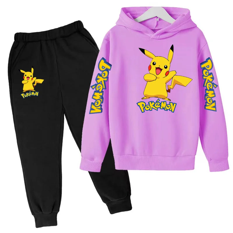 New Children's Sports Outfit Set-Hooded Jacket+long Pants with Cartoon Patterns Casual Loose Fit Suitable Boys Girls Aged3to13