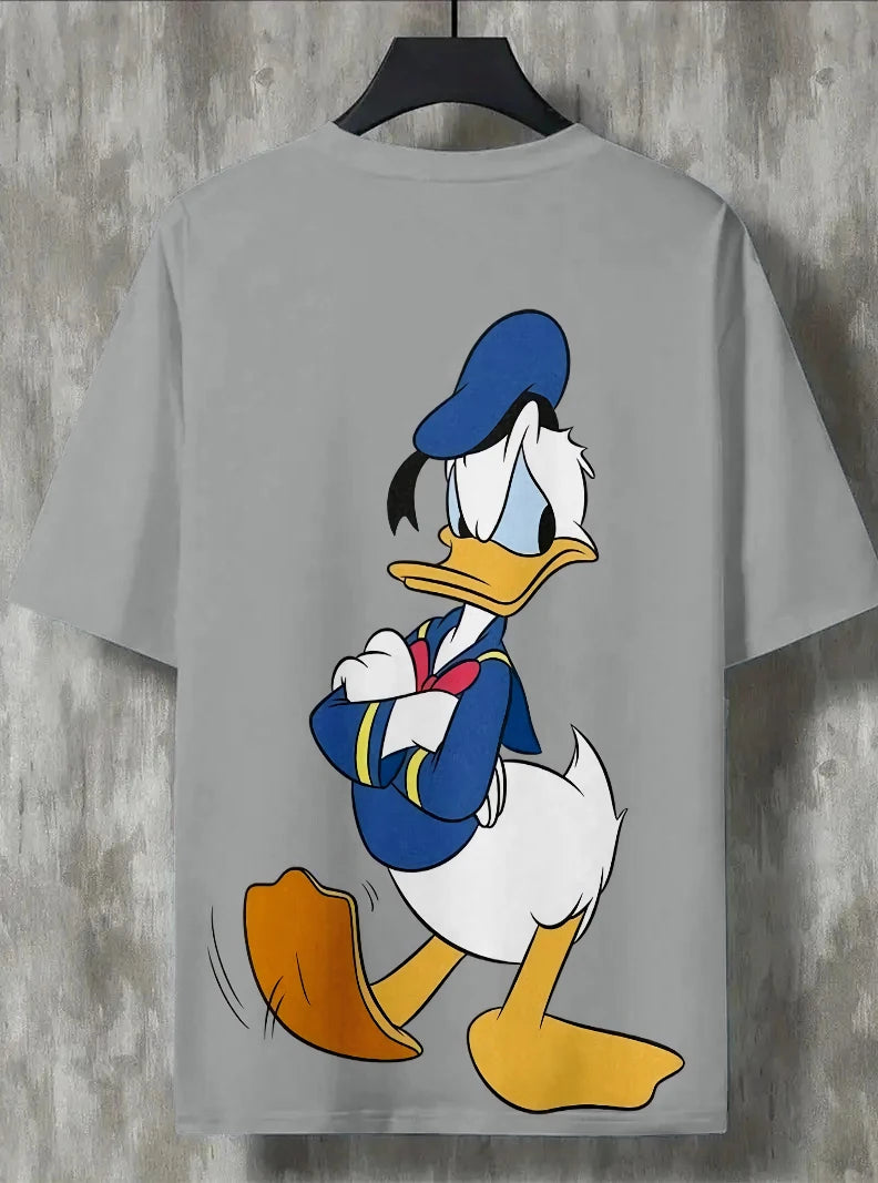 Vintage Donald Duck Cartoon Print Men's Gray T-shirt Summer Casual Top