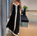 Robe longue femme noir et blanc – Col V et coupe ample