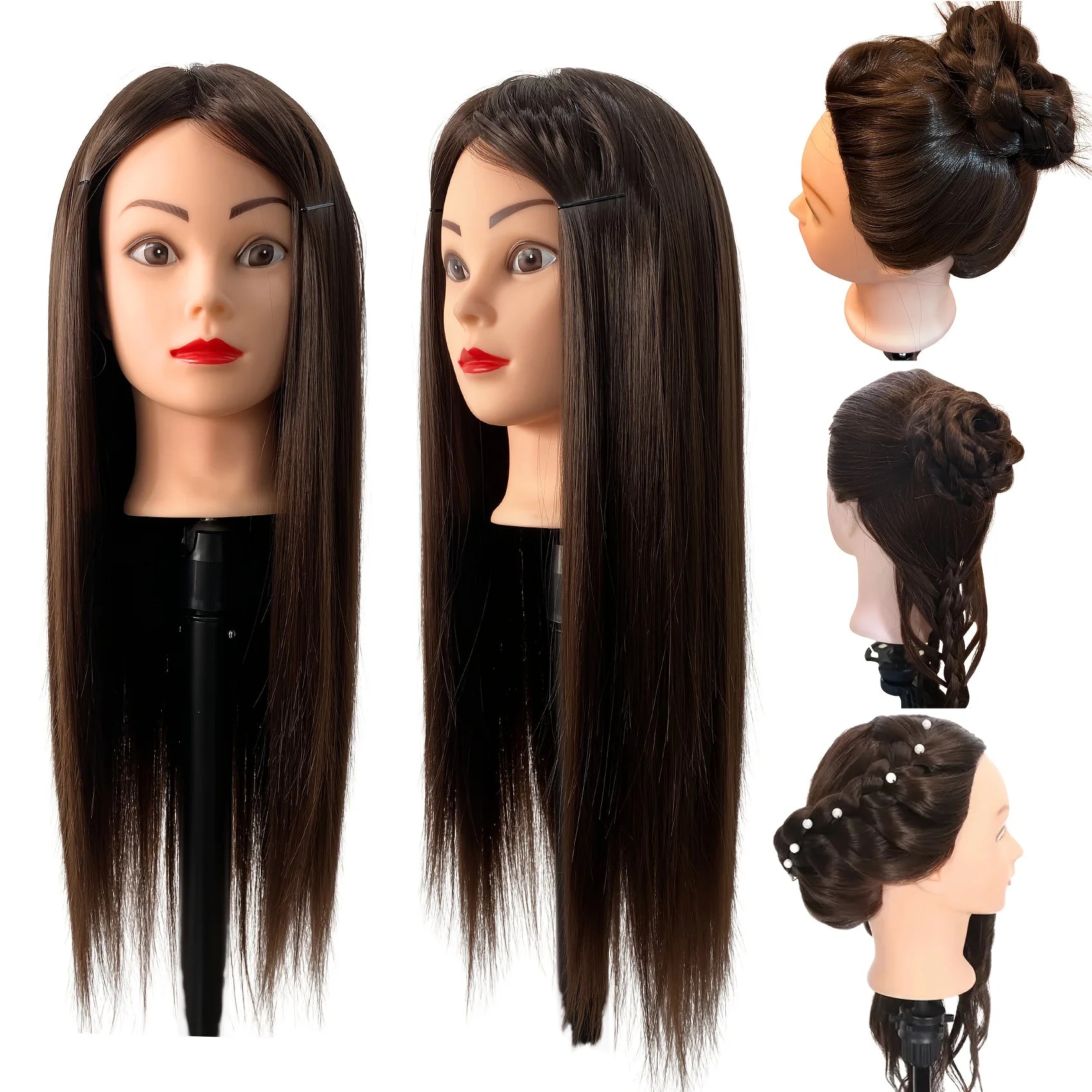 26 inches Professional Female Mannequin Head with Hair for Braiding, Styling, and Design Practice, Hairstyle Demonstration