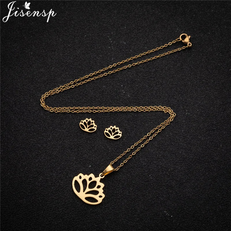 Parure Bijoux Femme Minimaliste – Collier + Boucles d’Oreilles Acier Inoxydable