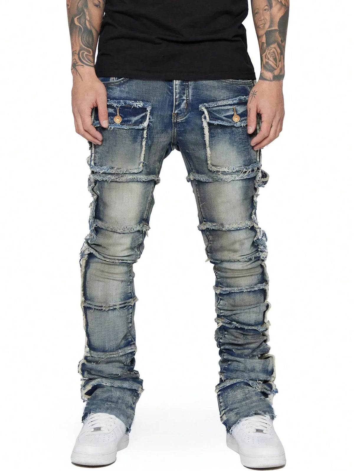 Jean homme évasé avec patch – Workwear streetwear