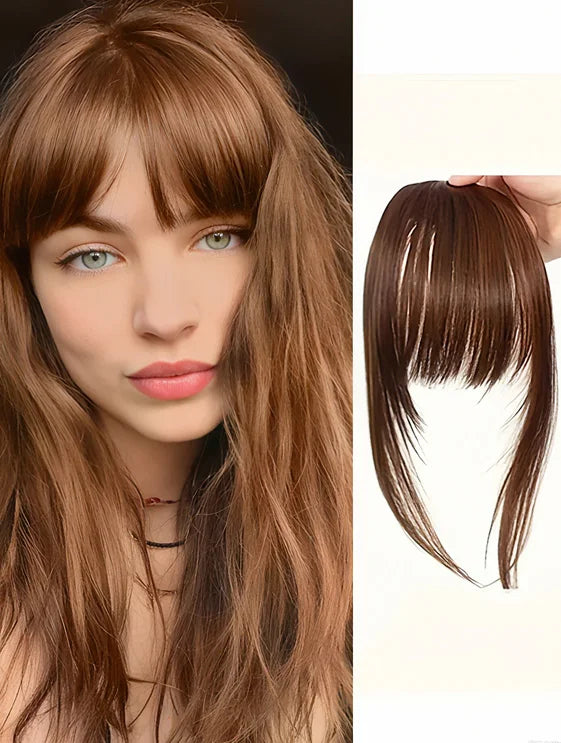 Synthetic Hair Clip-In Bangs Cut Wispy Fringe with Sideburns Dark Brown Natural Look for Women Daily Party Wear