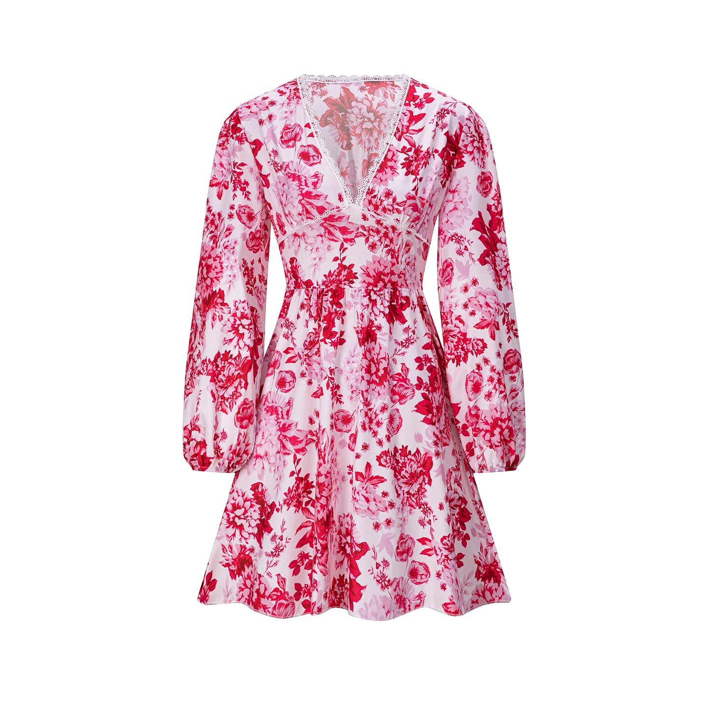 European and American Women's Clothing 206 New Product Lace Lace V-neck Printed Casual Vacation Long Sleeved Dress