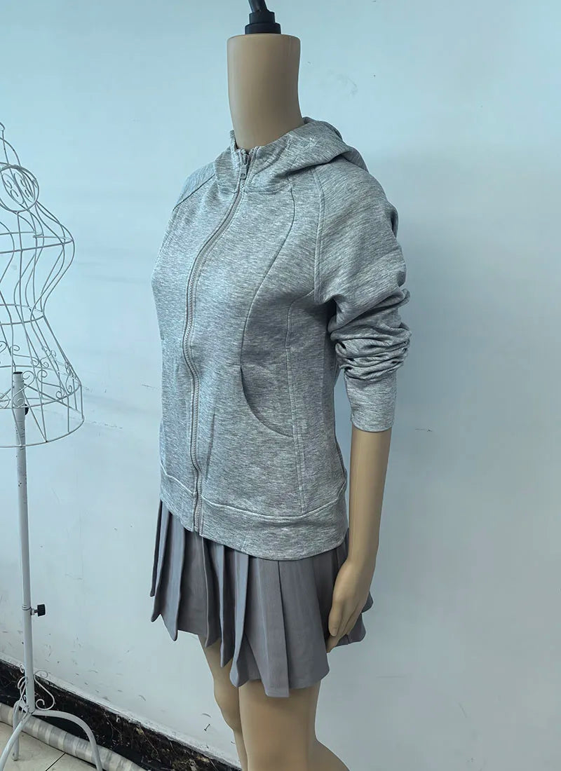 Sweat À Capuche Zipé Femme Slim – Poches Style Coréen Automne 2025